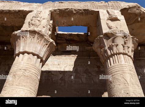 Edfu Temple, Egypt - hieroglyphs and columns 3 Stock Photo - Alamy