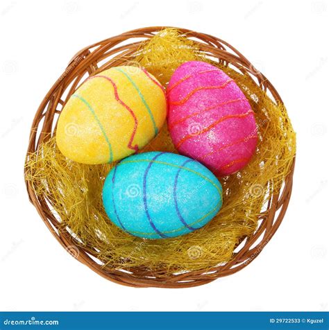 Easter Colorful Eggs in Basket Isolated Stock Image - Image of pattern ...