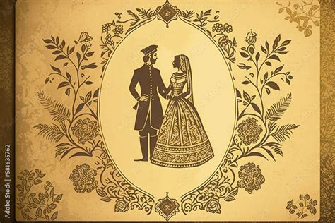 Indian wedding card golden background vintage retro style. Generative AI Stock Illustration ...