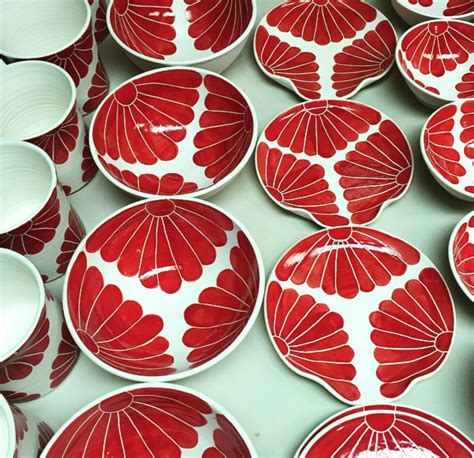 Red Flower Dishes | Sarah Bak Pottery | Pottery, Red flowers, Sugar cookie