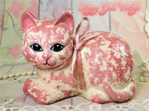 Cat Figurine Pink Cat Figurine Vintage Ceramic Pink and | Etsy