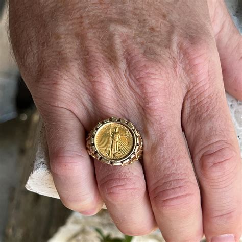 Gents United States 1/10 Oz Gold Liberty Coin Nugget Vintage Ring For Sale at 1stDibs