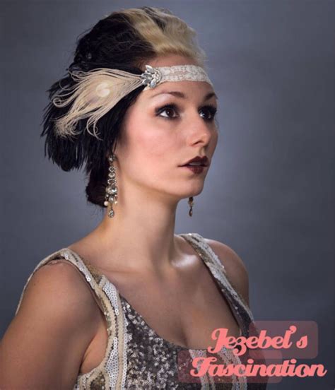1920s Gatsby Flapper Headband Azurite Burlesque Feather Exotic | Etsy