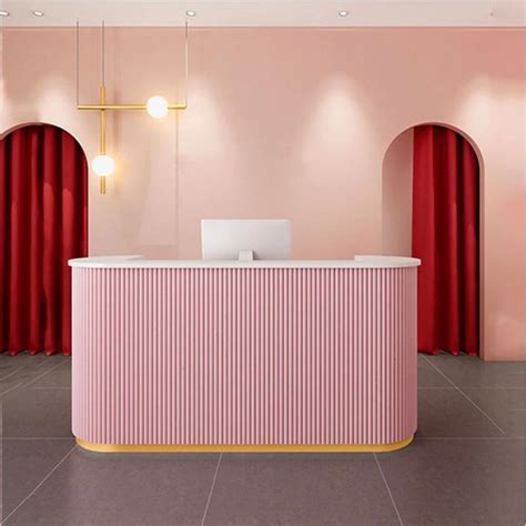 Morandi colorful small reception counter with gold skirting, from China to worldwide, free ...