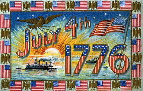 July 4th 1776 Postcard with Military Ships at Sunrise posters & prints by Corbis