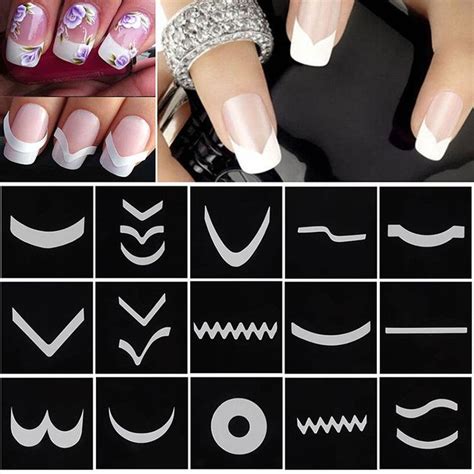 18 Sheets/Set French Manicure DIY Nail Art Tips Guides Stickers Stencil ...