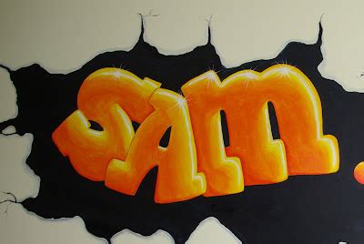 Graffiti Center: Orange Graffiti Letters "SAM " to the Interior Design of the Bedroom