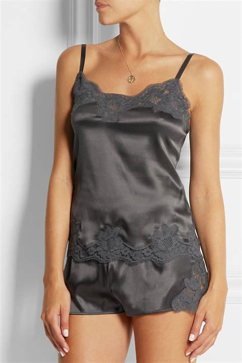 Lyst - Dolce & Gabbana Lace-Trimmed Stretch-Silk Satin Camisole in Gray