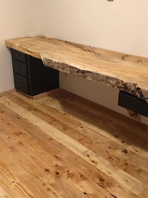 Live edge wood slab desk top. Office or home. | Wood office desk, Slab ...