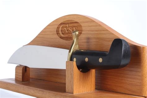 Case XX Bowie Knife with oak wall display rack