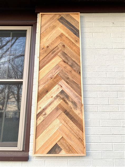 Set of 2 Exterior Wooden Window Shutters, Herringbone Pattern Shutters, Chevron Pattern Shutters ...