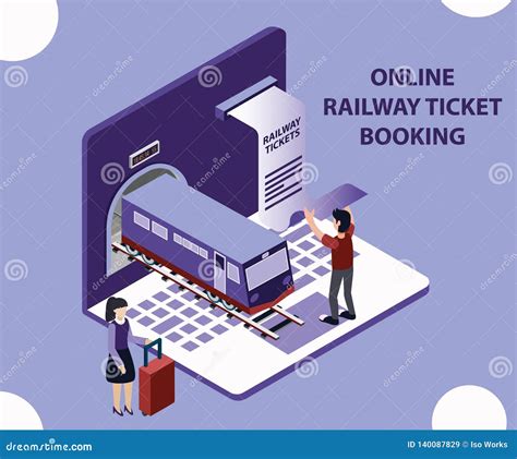 Isometric Artwork Concept of Online Railway Ticket Booking. Stock ...