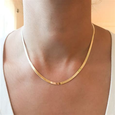 14K Gold Herringbone Chain Necklace ~ 3mm Width | Solid gold chains, Gold herringbone chain ...