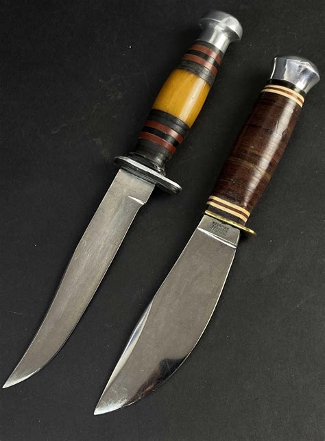 Lot - (2) Vintage Hunting Knives W/ Leather Sheaths