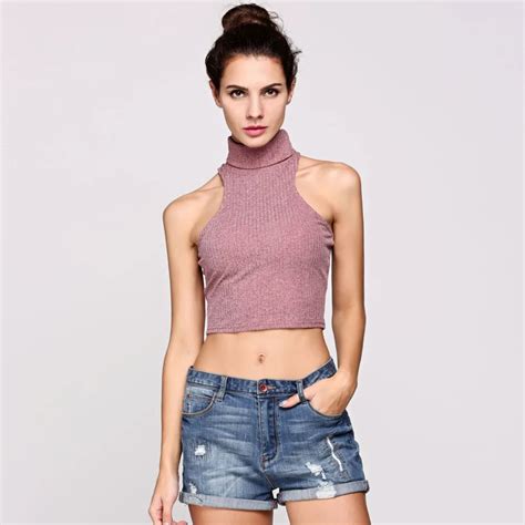 Crop Tops Women 2017 Fashion Tank Tops Female Turtleneck Sleeveless Sexy Midriff Baring Party ...