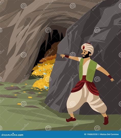 Ali Baba and the Hidden Treasure Inside a Cave Tale Stock Vector ...