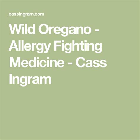 Wild Oregano - Allergy Fighting Medicine - Dr. Cass Ingram | Allergies ...