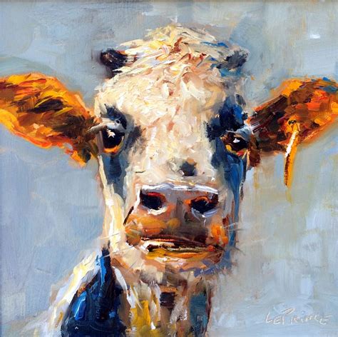 a painting of a cow with yellow horns