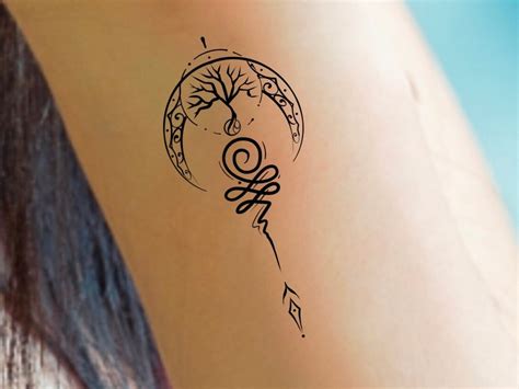 Moon Tree Unalome Temporary Tattoo / Crescent Moon Tattoo / - Etsy