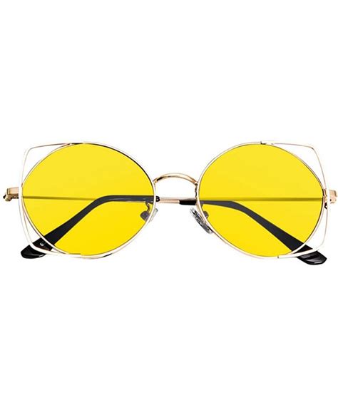 Small Polarized Round Sunglasses for Women Vintage Double Bridge Frame - Yellow - CT199LC6D2G