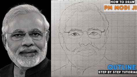 How To Draw PM Narendra Modi step by step | Narendra Modi Outline sketch tutorial for beginners ...