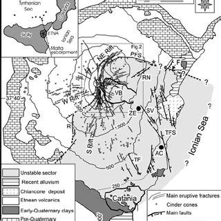 Generalized map of the 2002–2003 Etna eruption, showing the lava flows... | Download Scientific ...