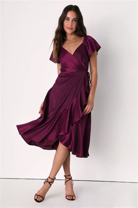 Serene Sight Plum Purple Midi Wrap Dress | Guest attire, Plum ...