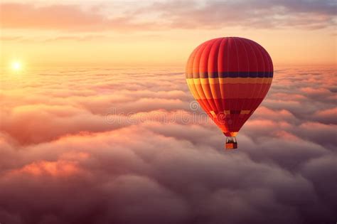Colorful Hot Air Balloon Floats Over a Sea of Clouds at Sunset Stock Image - Image of mountains ...