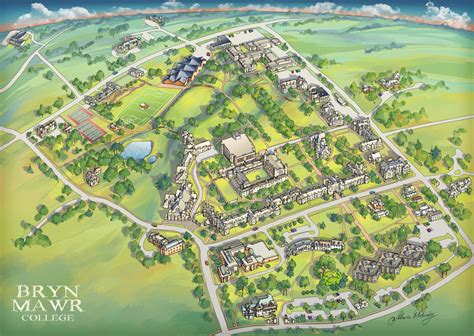 Bryn Mawr College Campus Map Illustration - by Rabinky Art, LLC