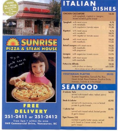 Sunrise Pizza & Steak House - Vancouver, BC - 949 Commercial Dr | Canpages