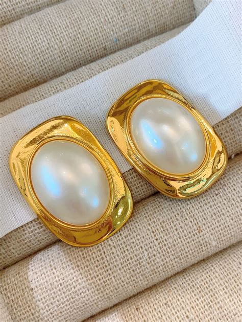 French Vintage Style Square Pearl Stud Earrings, Small Batch Design, & Elegant, New Arrival In ...