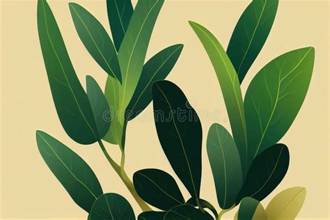 A Plant with Green Leaves on a Yellow Background with a Light Brown Background and a Light Brown ...