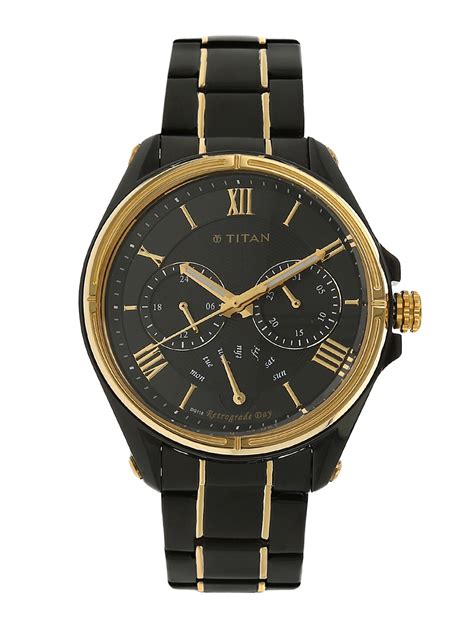 Buy Titan Men Black & Gold Toned Analogue Watch NK1717KM02 - Watches ...