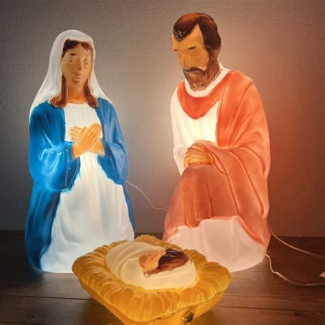 NATIVITY 3 PIECE Set 28" Lighted Blow Mold Mary Joseph Baby JESUS VTG USA $144.00 - PicClick
