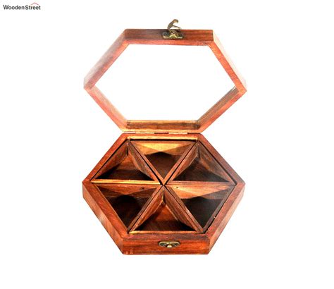 Buy Hexagon Wooden Spice Box With 6 Containers Online in India at Best Price - Modern Spice Box ...