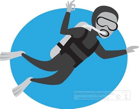 Gray and White Clipart-boy scuba diver explores underwater while ...