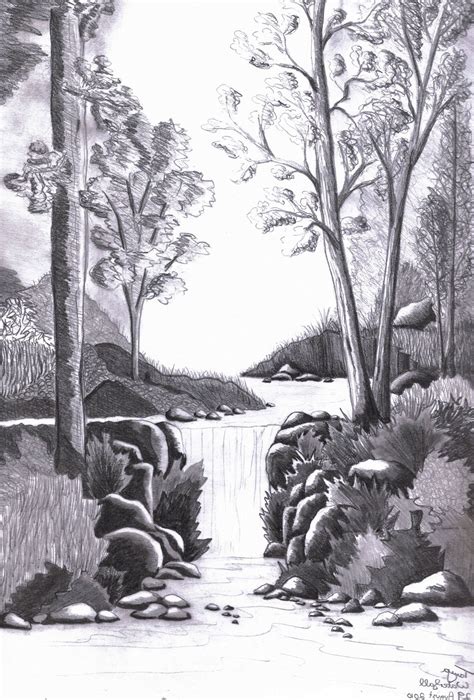 Waterfall Pencil Drawing at PaintingValley.com | Explore collection of Waterfall Pencil Drawing