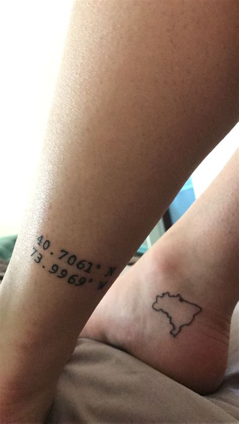 Brazilian map and New York City coordinates New York Tattoo, Nyc Tattoo ...