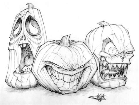 Jack-o'-lantern Trio by The-HT-Wacom-Man | Sketches, Art drawings, Drawings