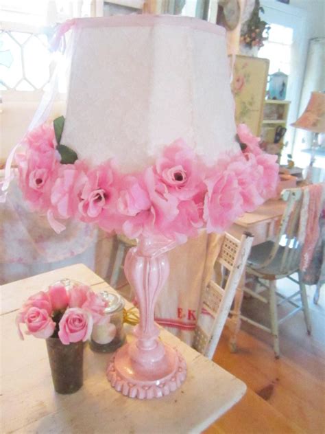 Pink lamp with roses and lace shade victorian shabby chic. $39.00, via Etsy. Shabby Chic Lamp ...