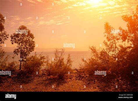 Sea landscape on Northern Israel. Panoramic view of Tiberias in Galilee ...