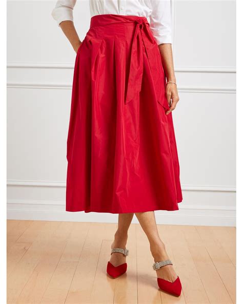 Talbots Taffeta Pleated Fit & Flare Skirt in Red | Lyst