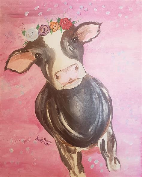 Pink cow Painting by Angie Bryan - Fine Art America