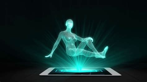Person projection futuristic holographic display tablet hologram technology Stock Video Footage ...