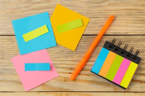 Multicolored Different Notes or Sticky Post-it on Wooden Office Table Background .mockup. Stock ...