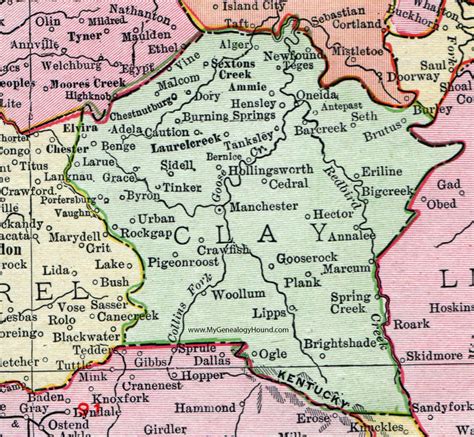 Clay County, Kentucky 1911 Rand McNally Map Manchester, Goose Rock ...