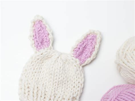 Two Tone Bunny Ears Hat Free Knitting Pattern