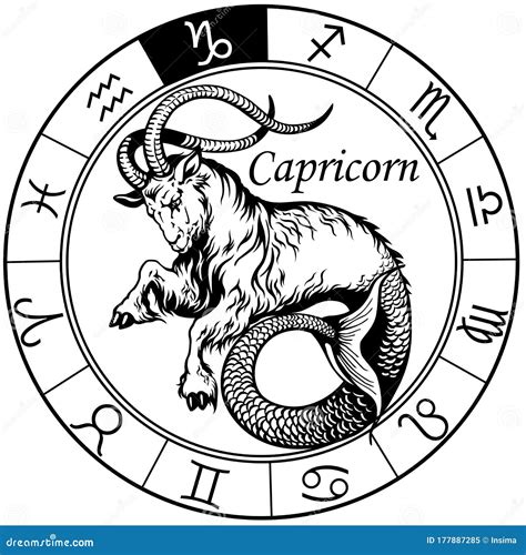 Capricorn Astrological Zodiac Sign. Black and White Stock Vector ...