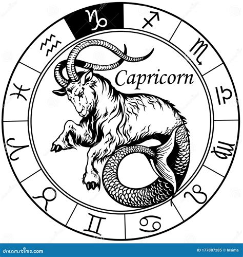 Capricorn Astrological Zodiac Sign. Black and White Stock Vector - Illustration of creature ...