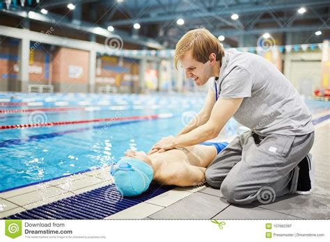 Accident in swimming-pool stock image. Image of faint - 107662397